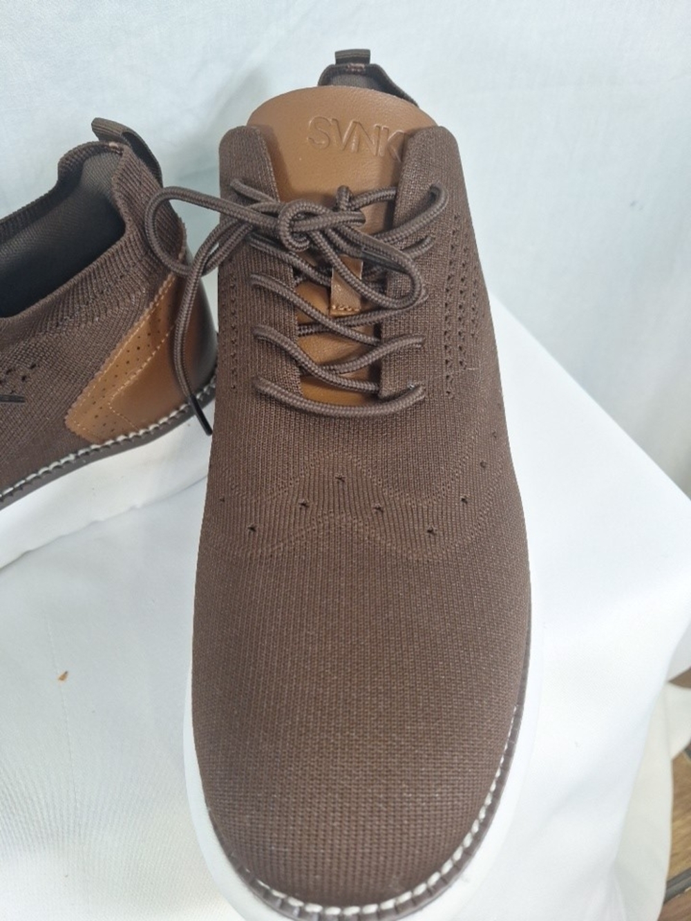 Brown Knit Slip-On Loafer with Contrast Tab